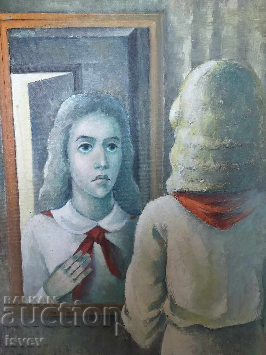 Пионер маслена картина соц изкуство с цена € 300.00 | 586.75 лв.