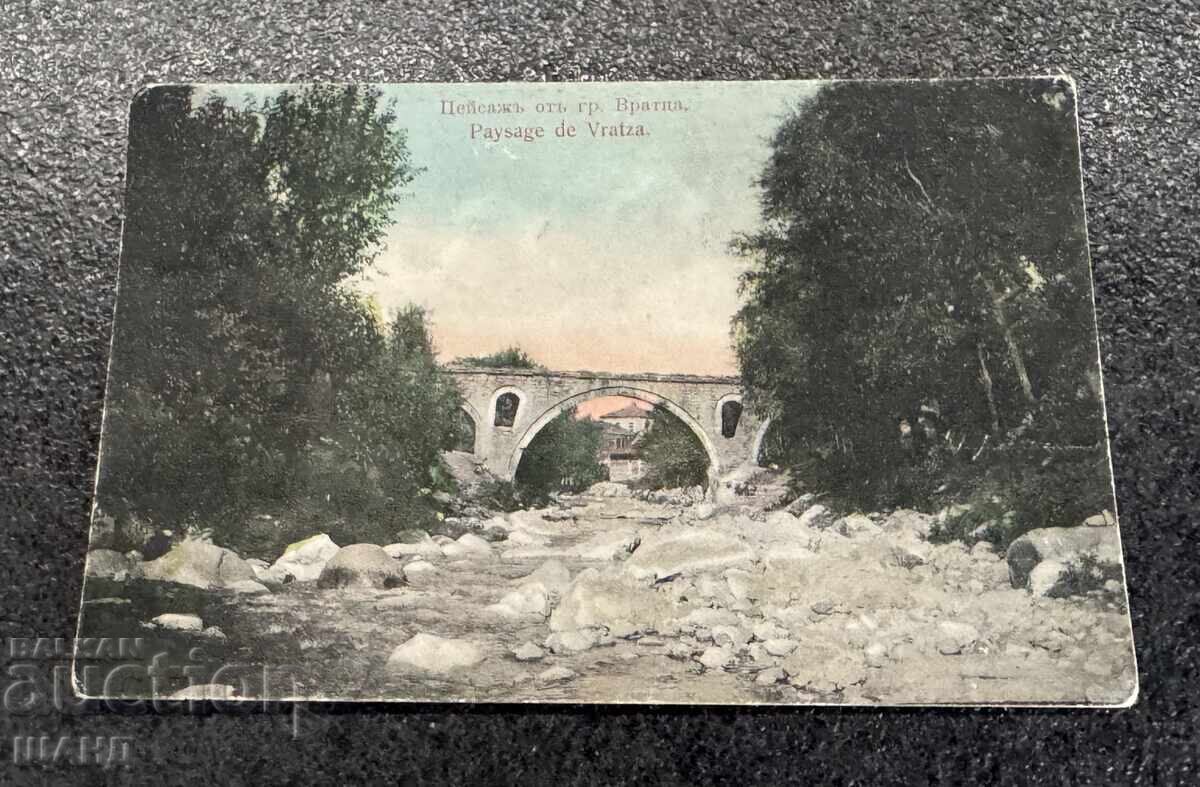 1913 Carte poștală litografiată. Peisaj din Vrața