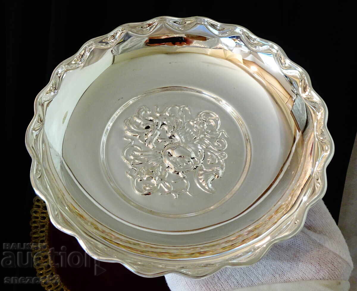 Licitație Fructieră argintată pe piciorușe, Phoenix, Art Nouveau Licitație Fructieră argintată pe piciorușe, Phoenix, Art Nouveau