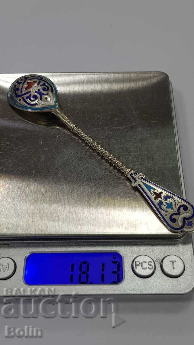 Rare Silver, Russian Imperial Spoon with Enamel 88 standard - AK - 7