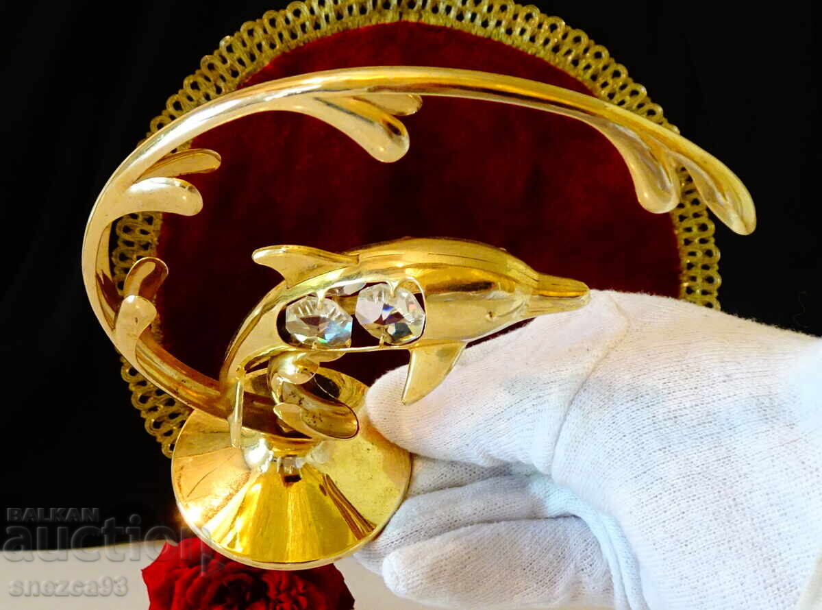 Livrarea Figurină delfin placată cu aur, 24k Gold Plated, cristale austriece