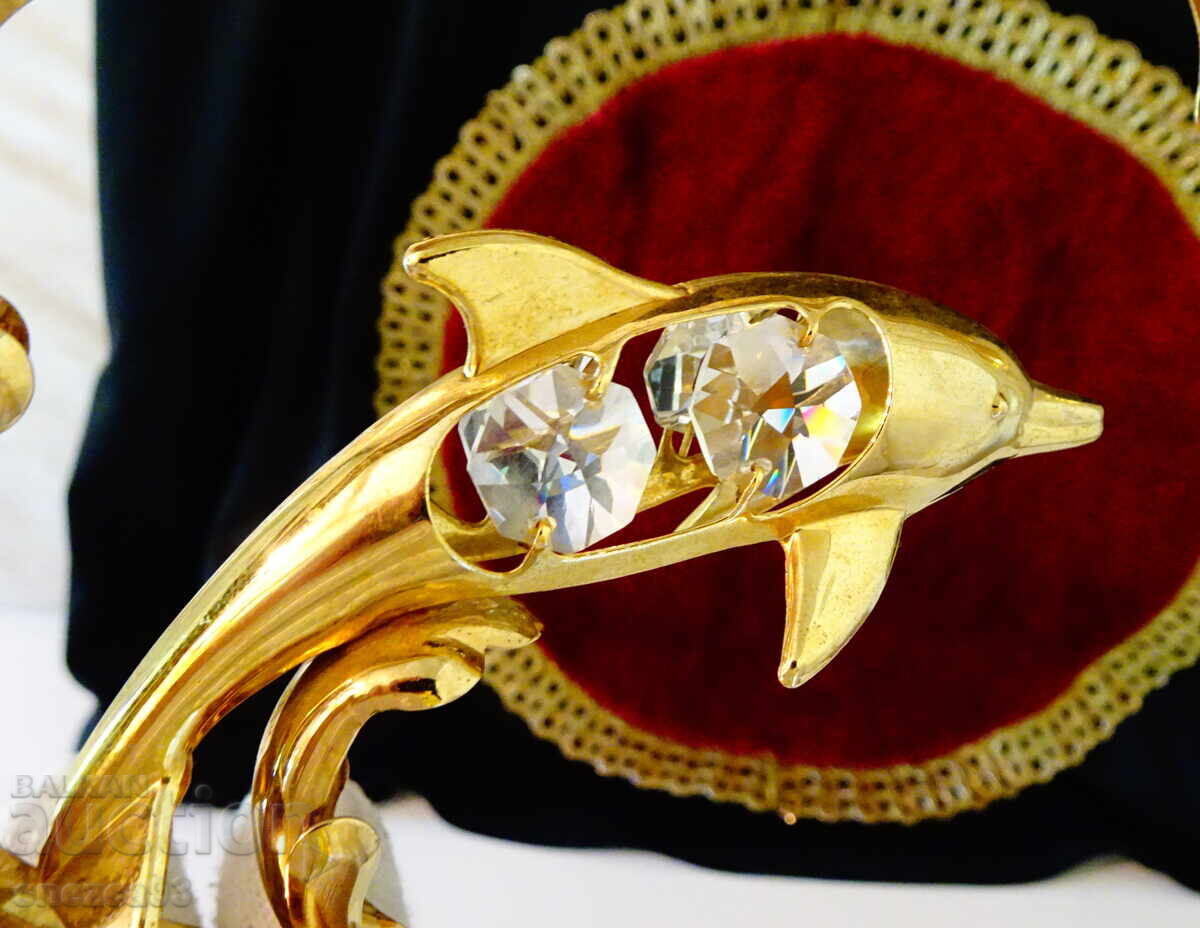 Figurină delfin placată cu aur, 24k Gold Plated, cristale austriece - 5