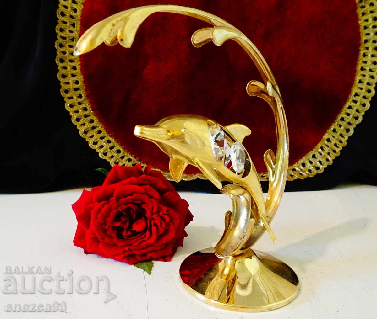 Figurină delfin placată cu aur, 24k Gold Plated, cristale austriece - 6