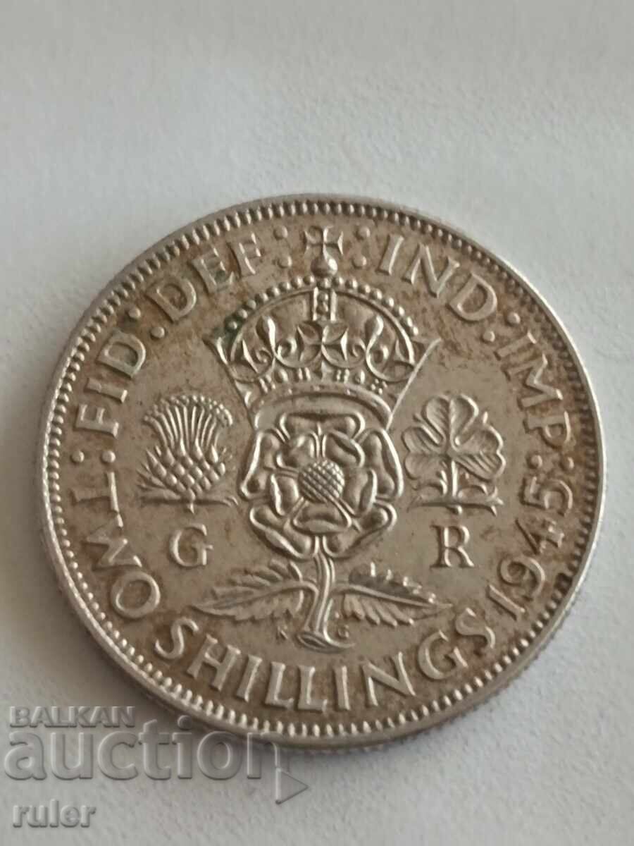 England 2 Shillings 1945 Silver 11.28