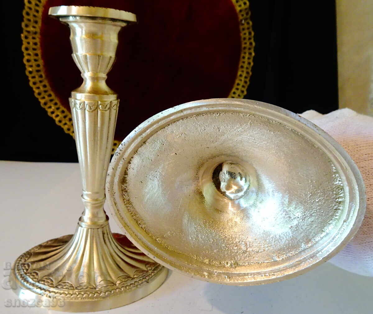 Bronze candlestick, beautiful relief, 400 g - 6