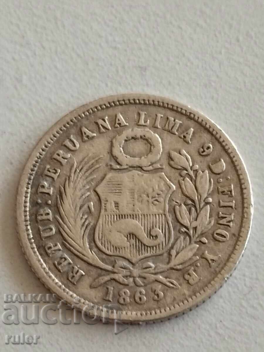 Peru 1 Dinero 1863 Silver with price € 4.51 | 8.82 BGN