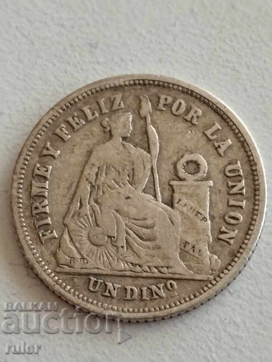 Peru 1 Dinero 1863 Silver