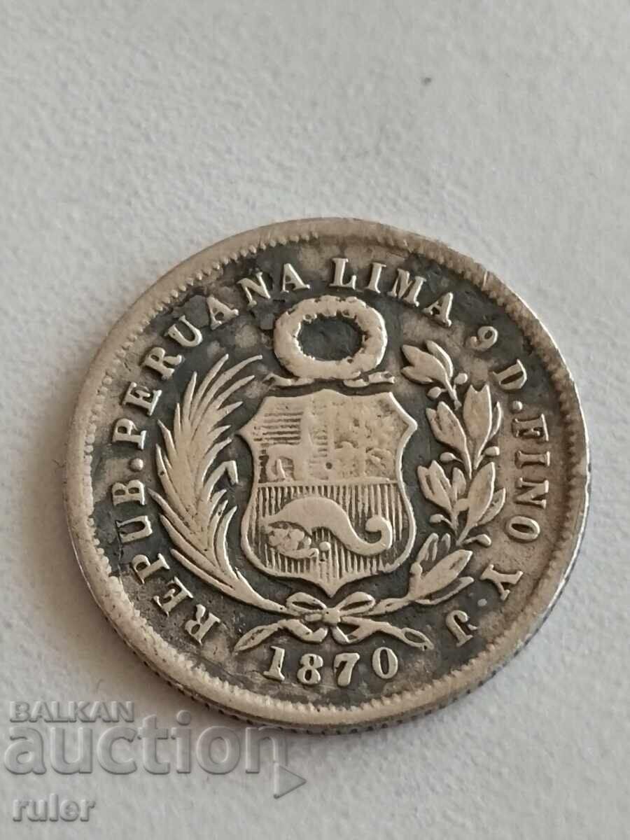 Peru 1 Dinero 1870 Silver