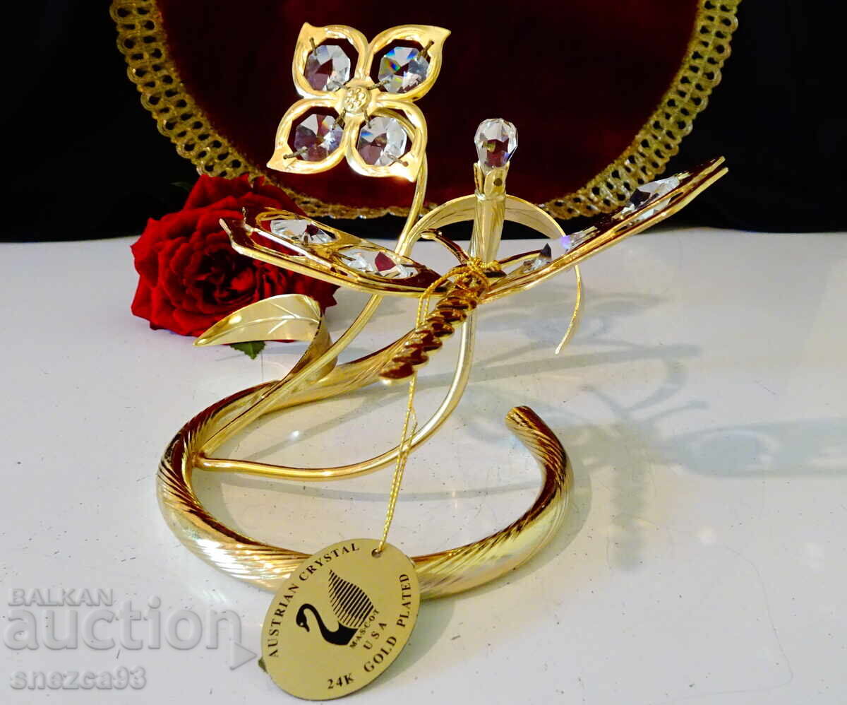 Figurină placată cu aur Libelulă, Floare, 24k Gold Plated, cristale cu preț € 42.99 | 84.08 BGN