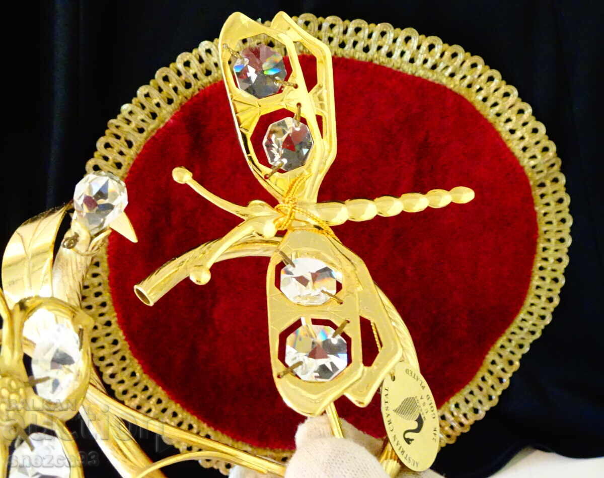 Livrarea Figurină placată cu aur Libelulă, Floare, 24k Gold Plated, cristale