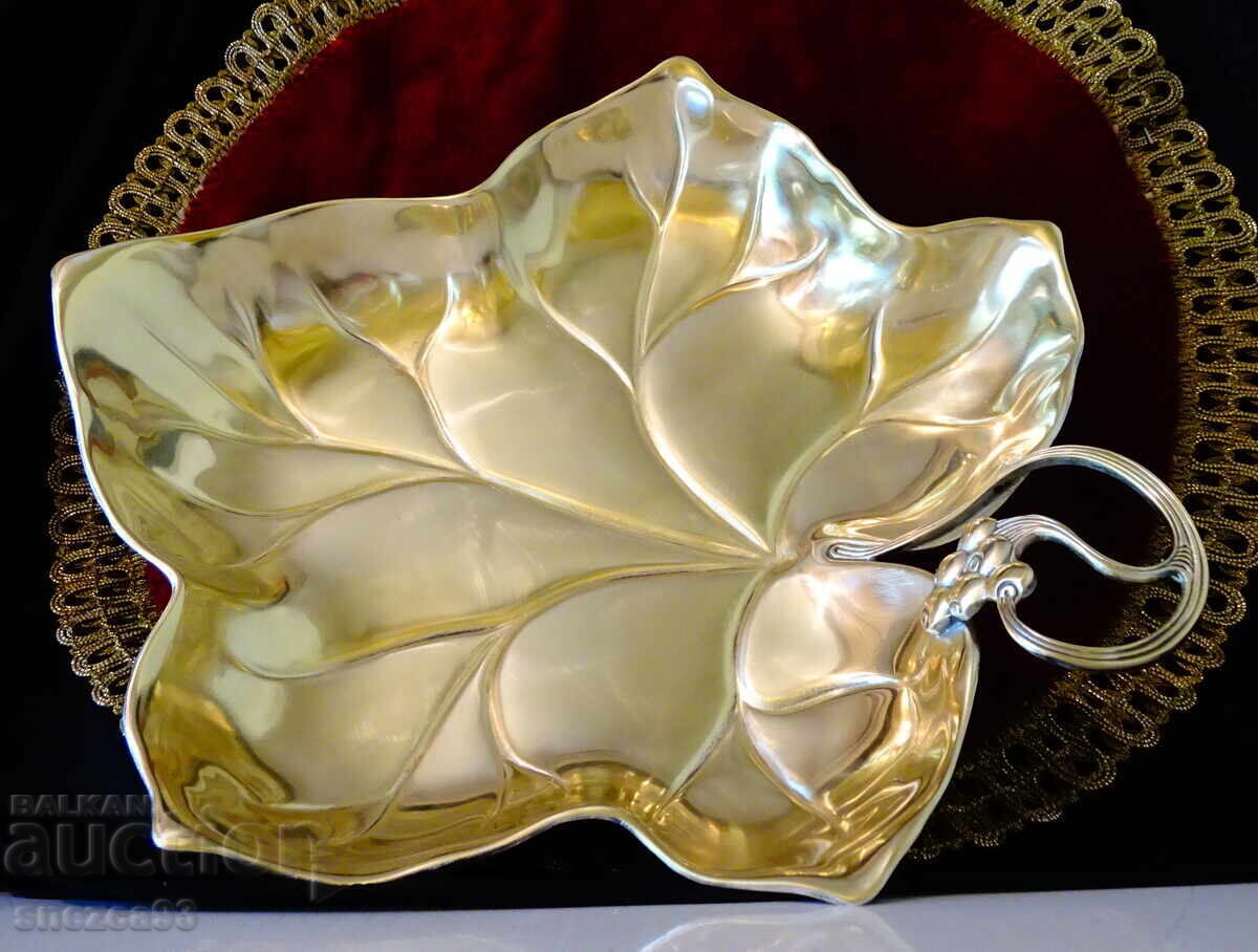 Delivery of Bronze fruit bowl vine leaf WMF, gold-plated, Art Nouveau