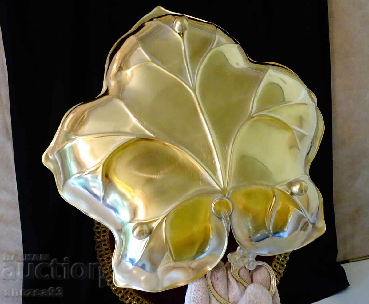 Bronze fruit bowl vine leaf WMF, gold-plated, Art Nouveau - 5