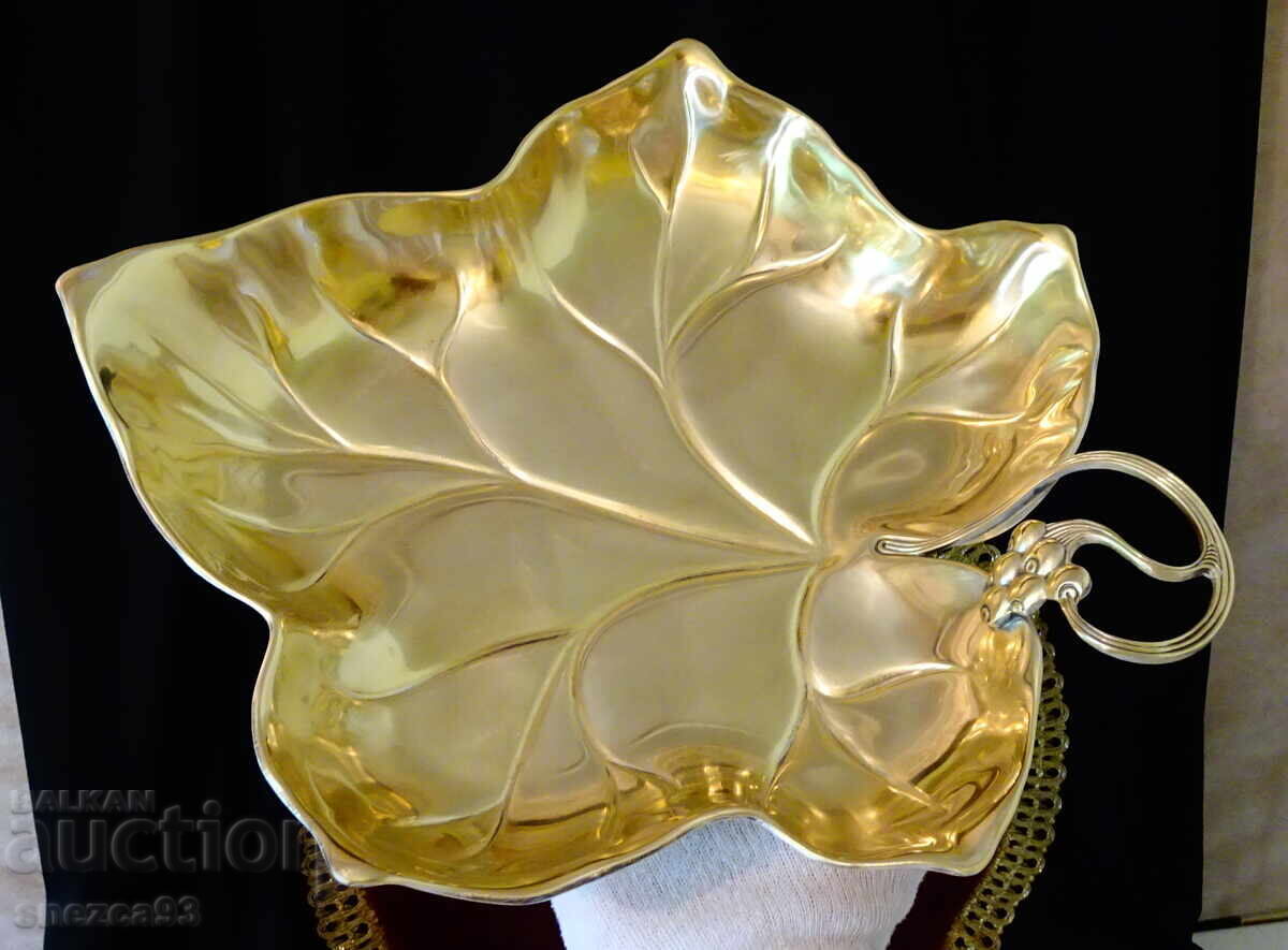 Bronze fruit bowl vine leaf WMF, gold-plated, Art Nouveau - 7