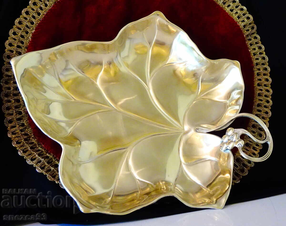 Bronze fruit bowl vine leaf WMF, gold-plated, Art Nouveau