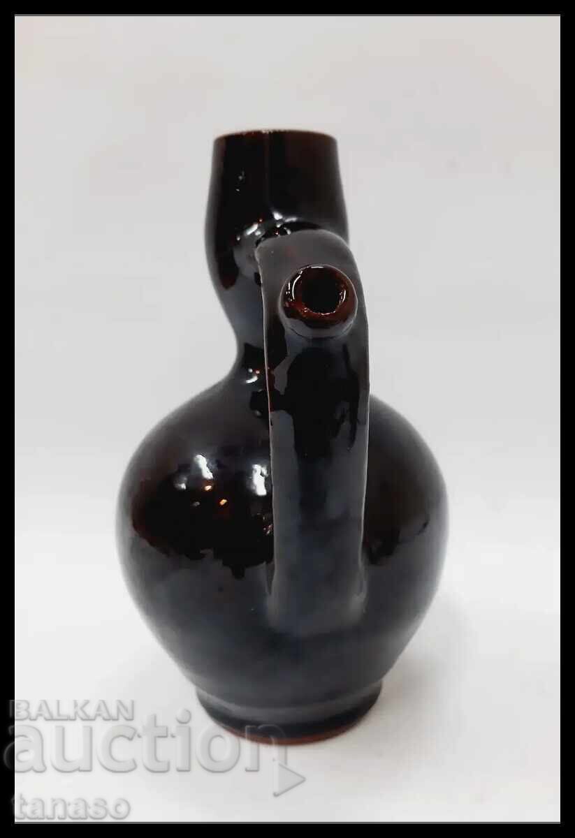 Vintage Trojan ceramic pitcher with dark brown glaze - 6