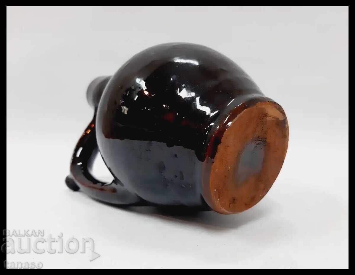 Vintage Trojan ceramic pitcher with dark brown glaze - 7