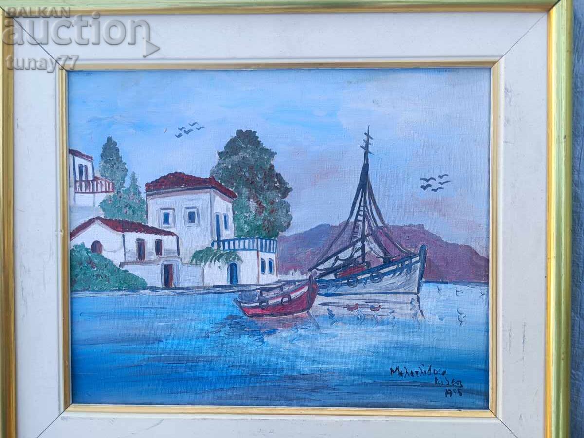 Παλιός ελαιογραφικός πίνακας σε καμβά με υπογραφή του καλλιτέχνη με τιμή € 0.01 | 0.02 BGN