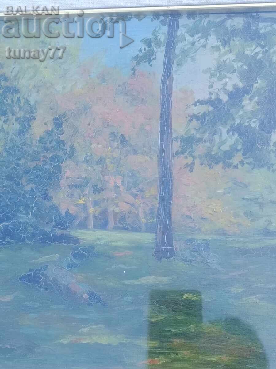 OLD oil painting solid frame glass front with price € 0.01 | 0.02 BGN