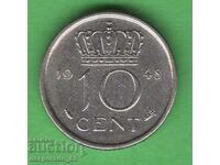 (¯`'•.¸ 10 cenți 1948 OLANDA ¸.•'´¯)