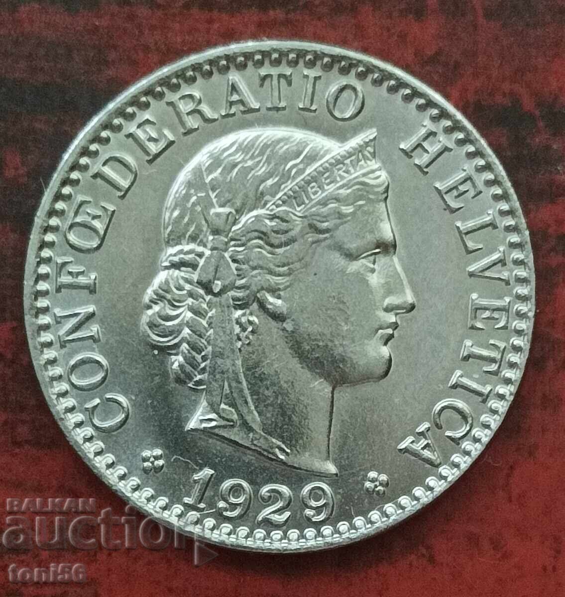Switzerland 20 rappen 1929 - quality with price € 26.00 | 50.85 BGN