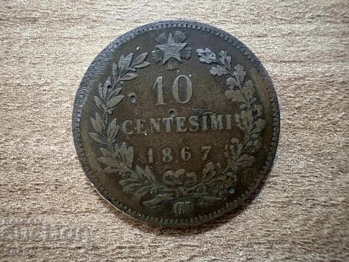 Италия - 10 чентезими (1867) - OM Италия - 10 чентезими (1867) - OM