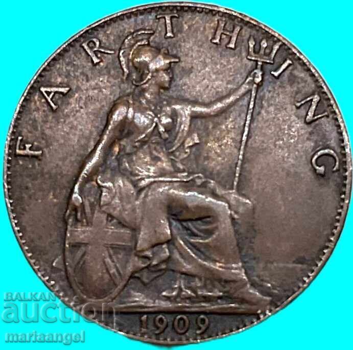 Великобритания 1 фартинг 1909 крал Едвард VII бронз - 5