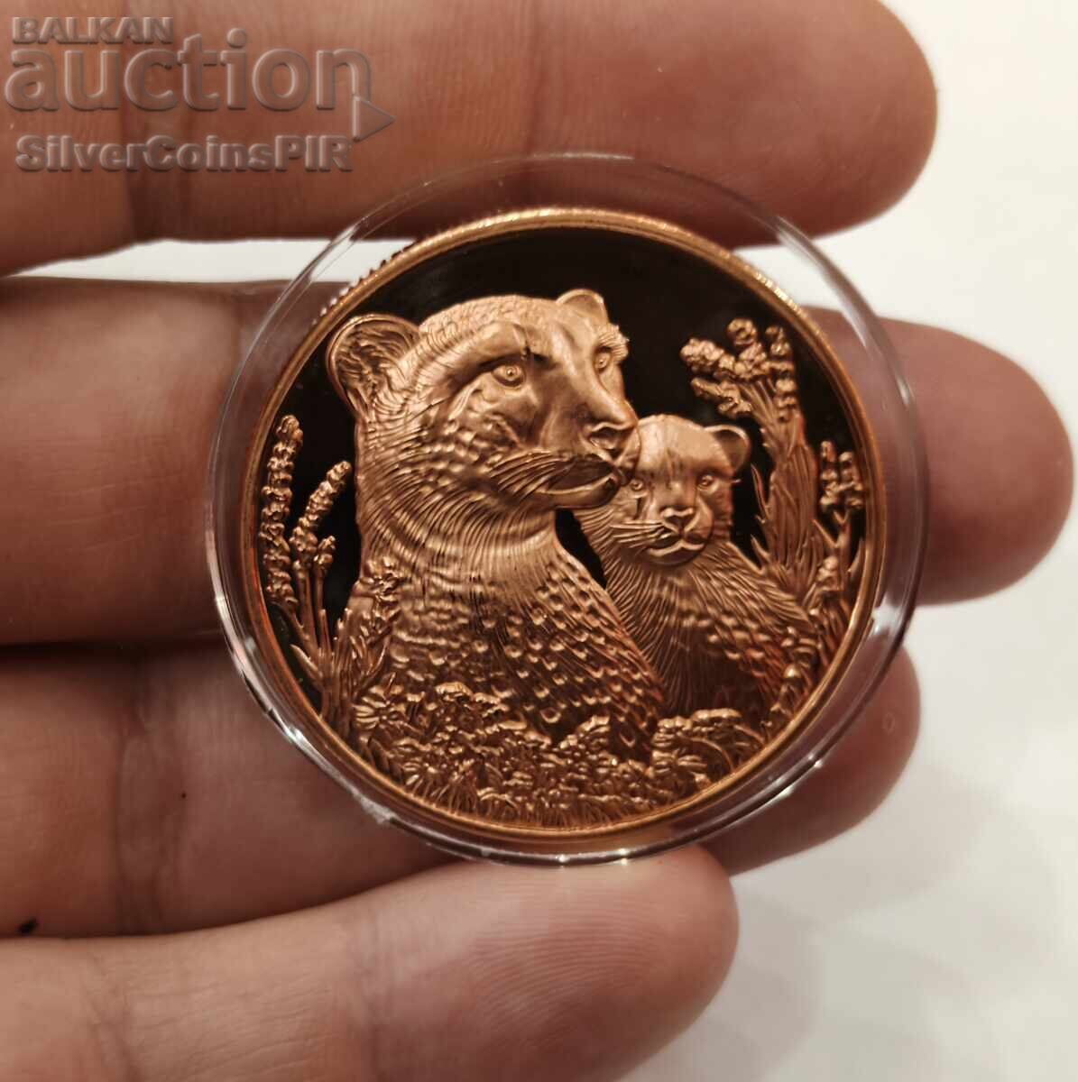 Auction  1 oz Copper Cheetah Small Round Wildlife