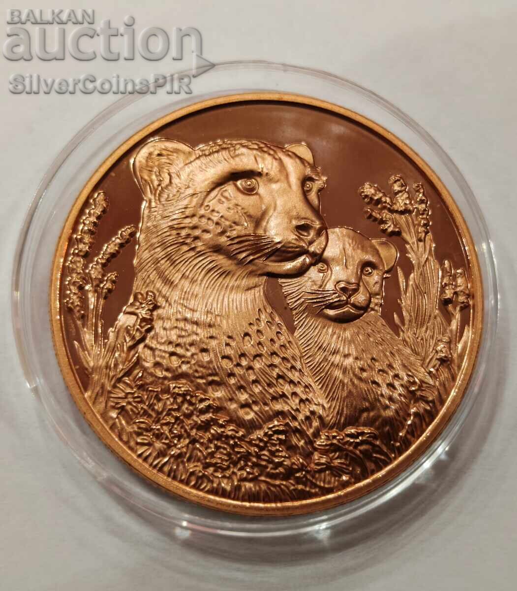 1 oz Copper Cheetah Small Round Wildlife