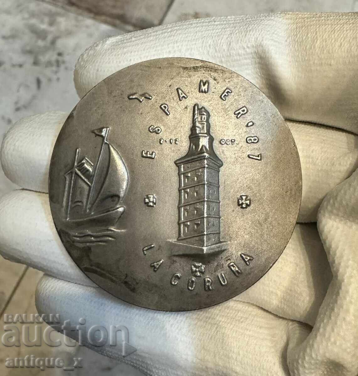Licitație Plachetă mare din argint - monedă - 1987 - puritate 900