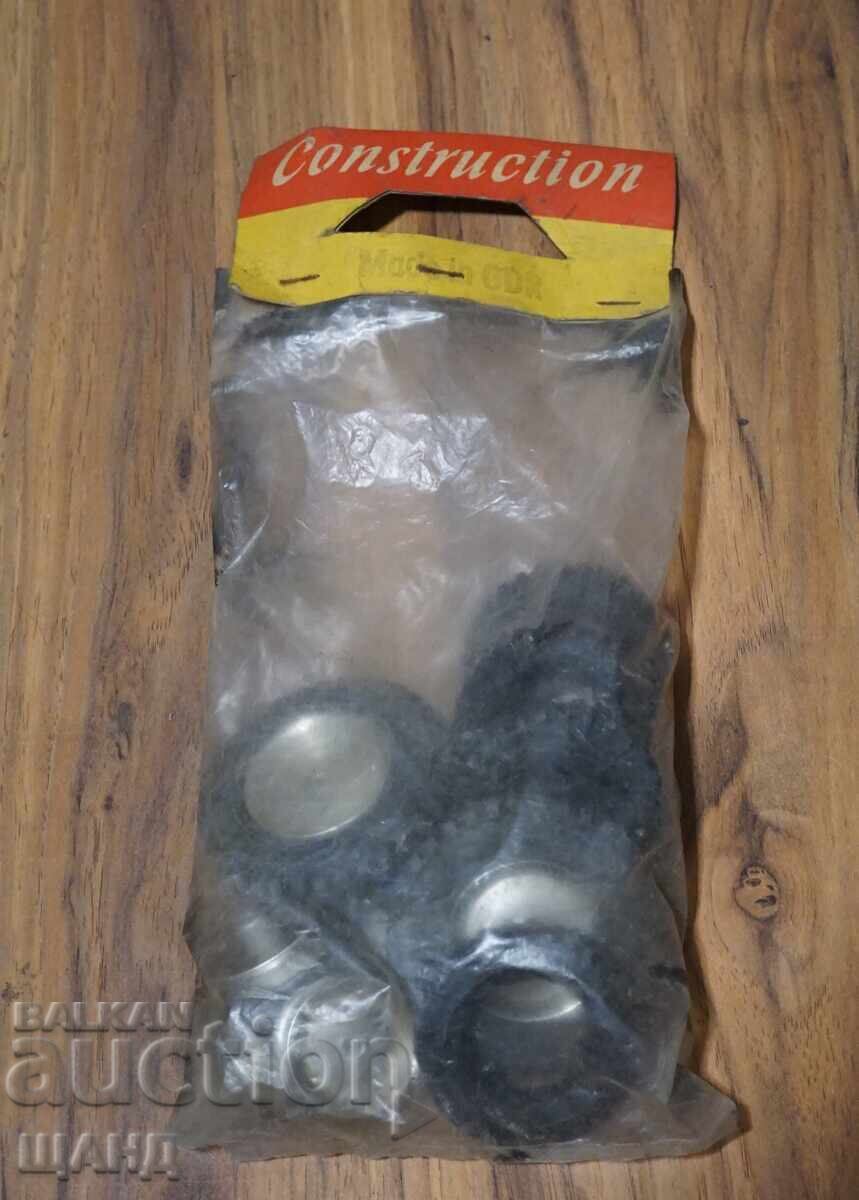 Jucărie veche germană GDR din metal, ambalaj, set de construcție, anvelope