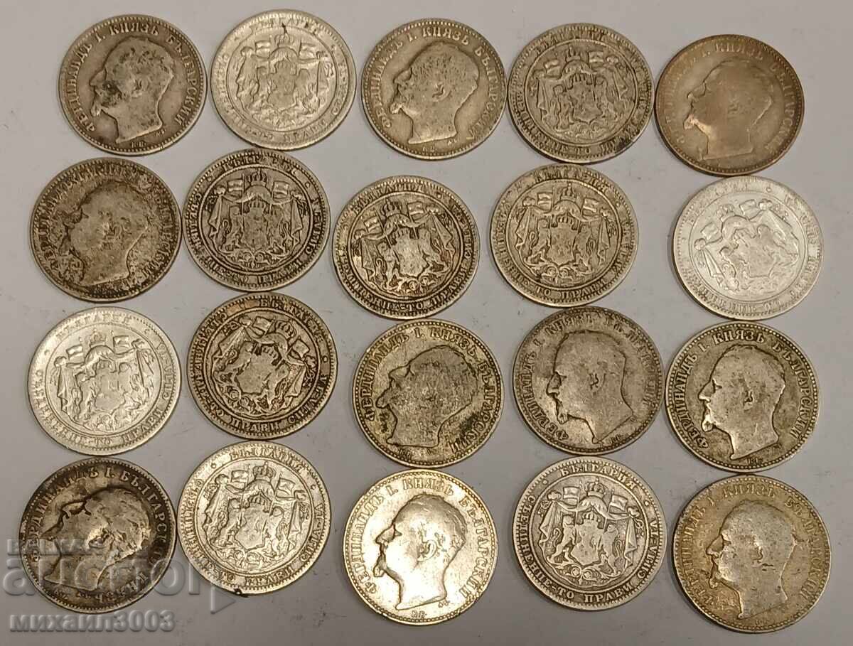 LOT 20 BUCĂȚI MONEDE DE ARGINT DE 1 LEU PRINCIPAT ȘI REGAT - 5