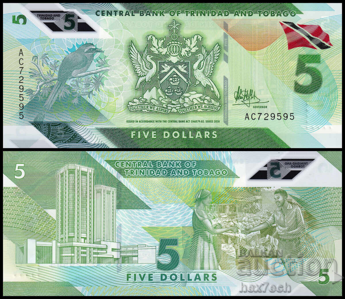 ❤️ ⭐ Trinidad și Tobago 2020 5 dolari polimer UNC nou ⭐ ❤️