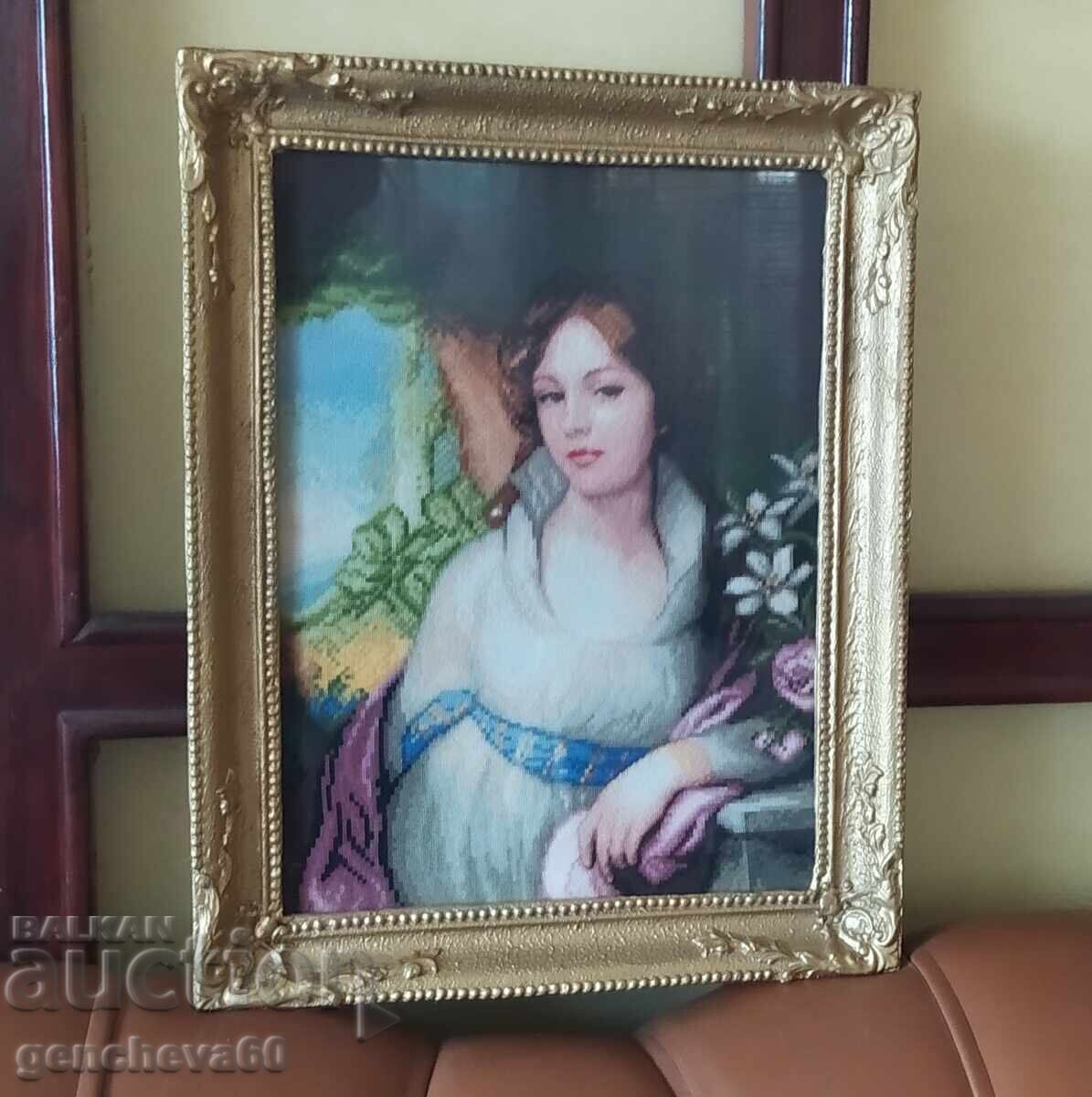 ВИНТИДЖ Рамкиран гоблен ,, Момичето в бяло"
