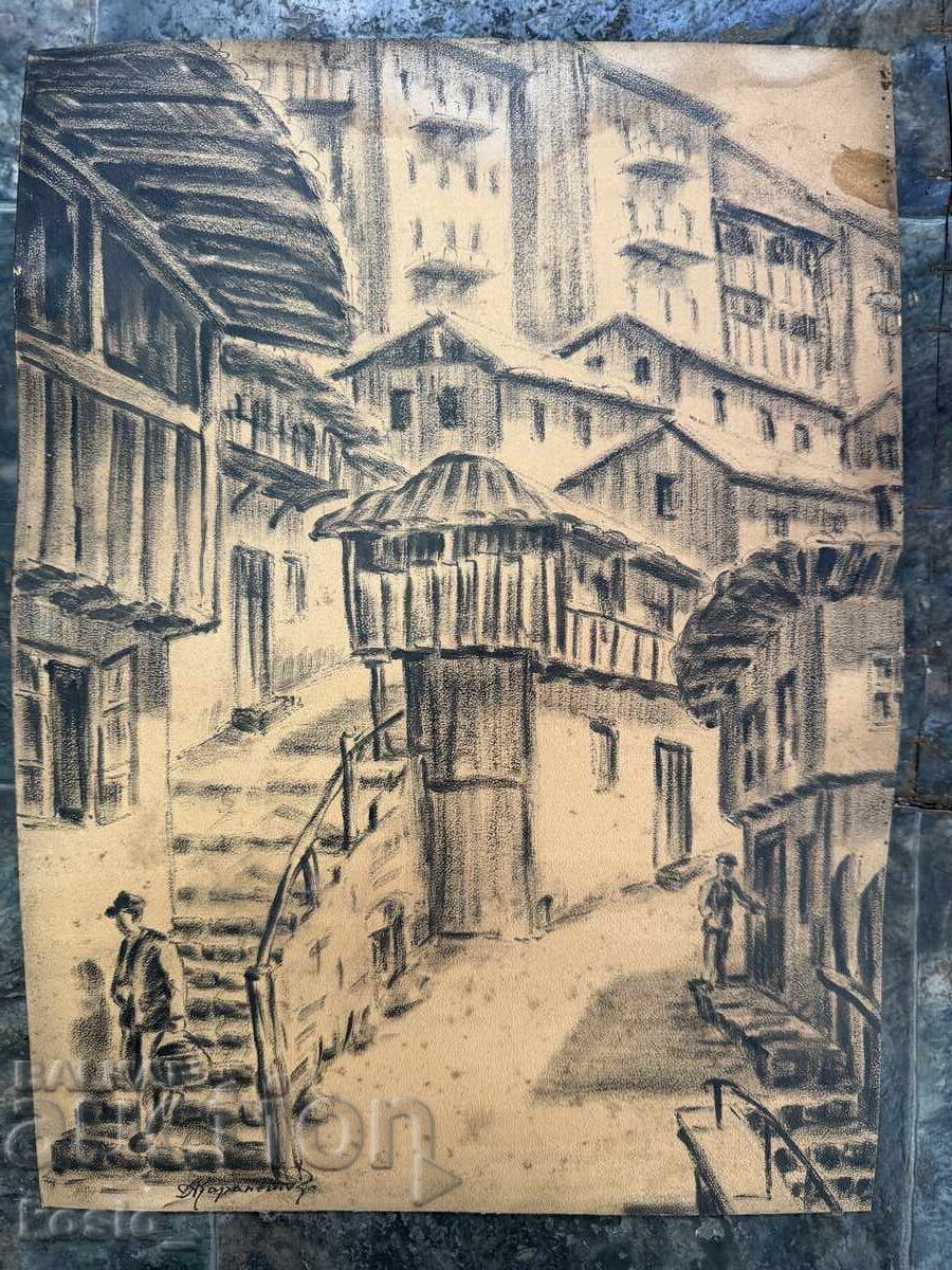 Old painting by Angel Karaneshev - Tarnovo