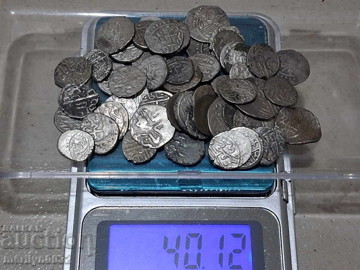 Доставка на Сребърни монети османски акчета 56 бр без дупки сребро Доставка на Сребърни монети османски акчета 56 бр без дупки сребро