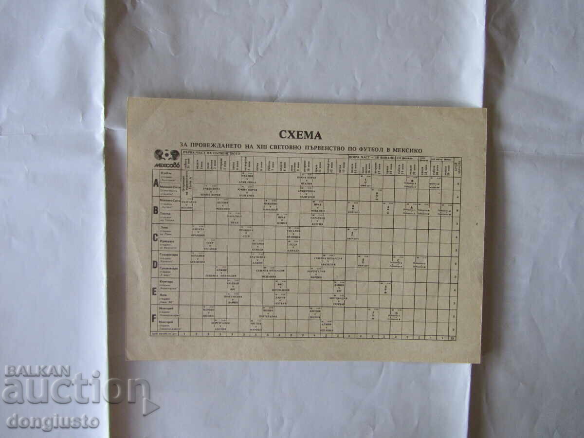 Схема на световното МЕКСИКО86 Спорт тото с цена € 2.00 | 3.91 лв.