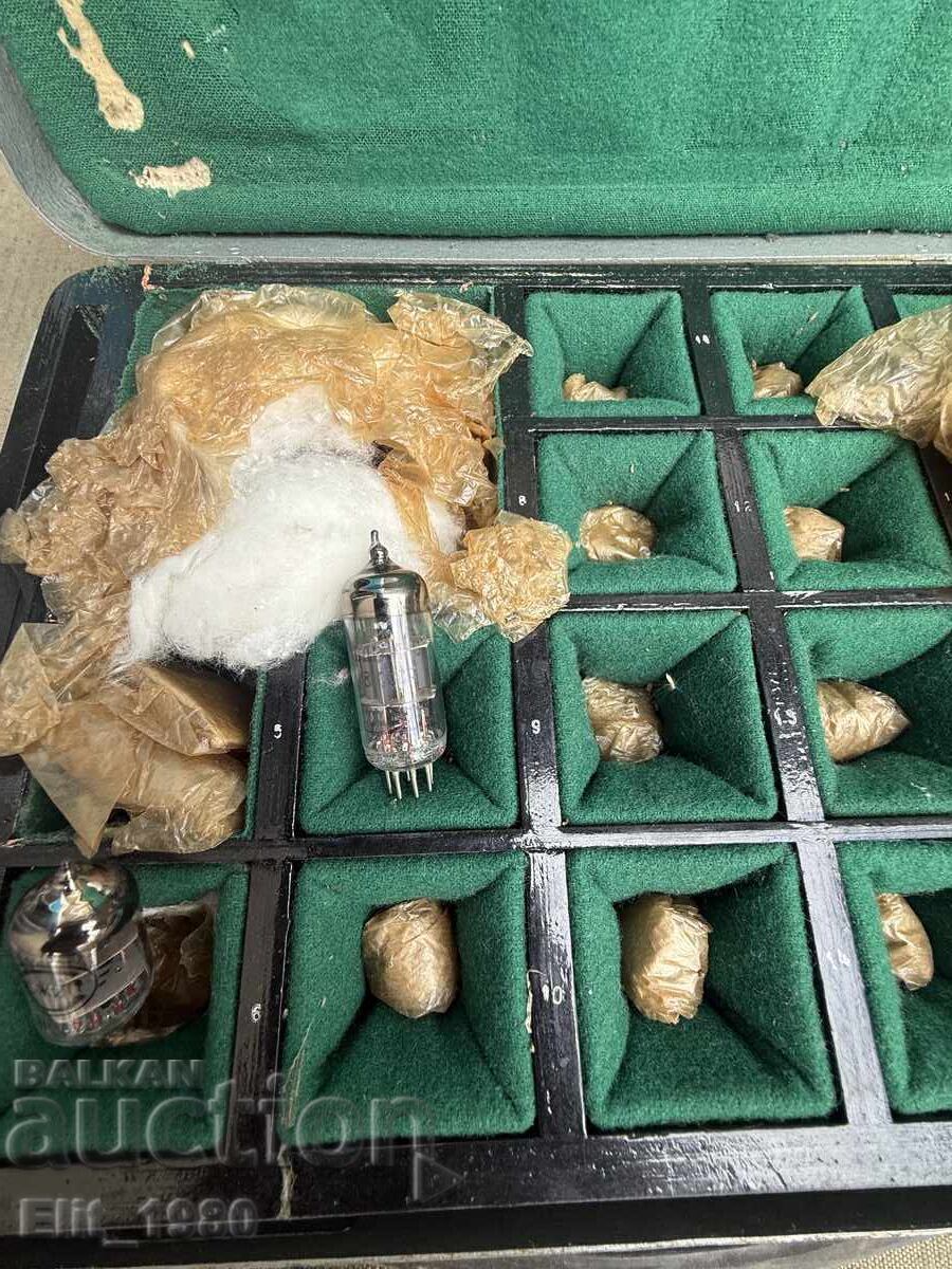 Auction  Suitcase with radio tubes