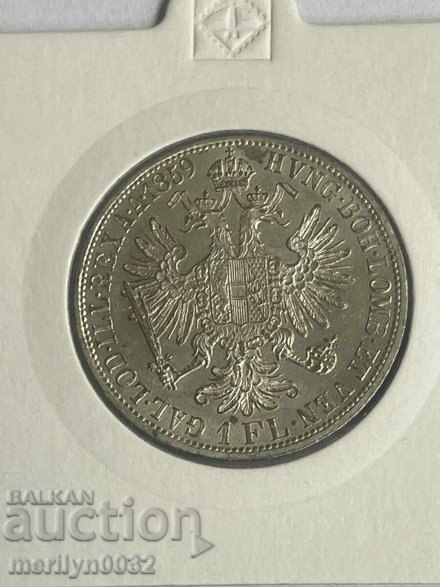 Монета 1 флорин 1859 година сребро Австро-Унгария XF-Unc