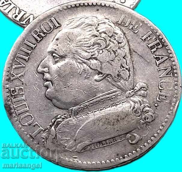 Franța 5 franci 1814 L - Toulouse 24,78g Ludovic al XVIII-lea argint - 6