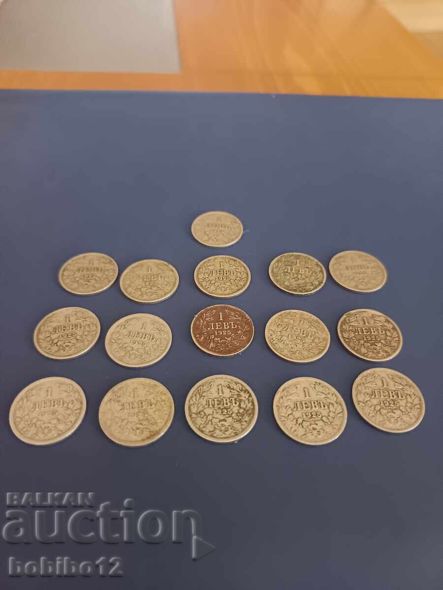 Lot of 16 pcs. 1 lev coins 1925 Lot of 16 pcs. 1 lev coins 1925