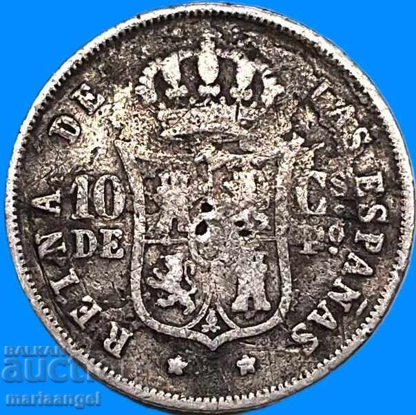 Spain 10 centimos 1868 Isabel II silver - rare with price € 12.47 | 24.39 BGN