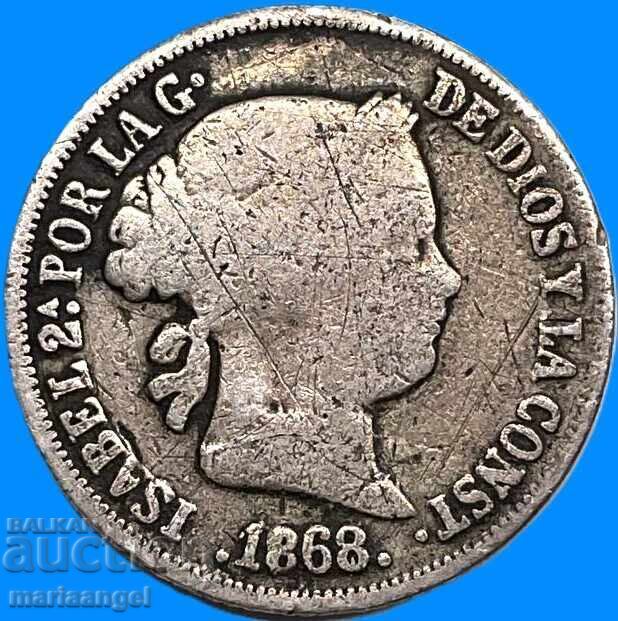 Spain 10 centimos 1868 Isabel II silver - rare - 7