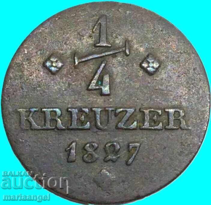 1/4 Kreuzer 1827 Germania Hessian Med - 5