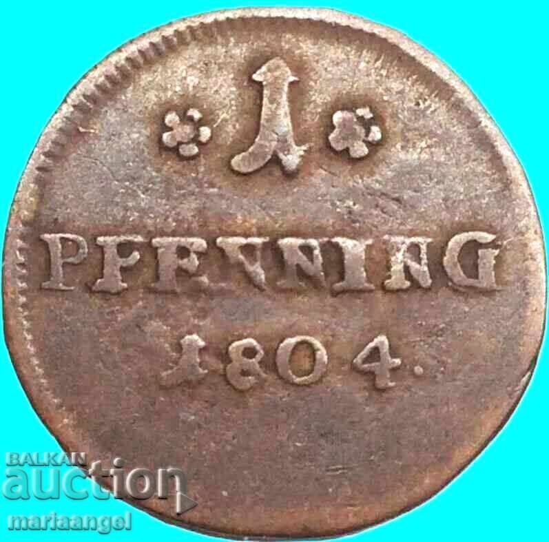 Германия 1 пфениг 1804 Левенщайн медна - рядка монета с цена € 15.95 | 31.20 лв.