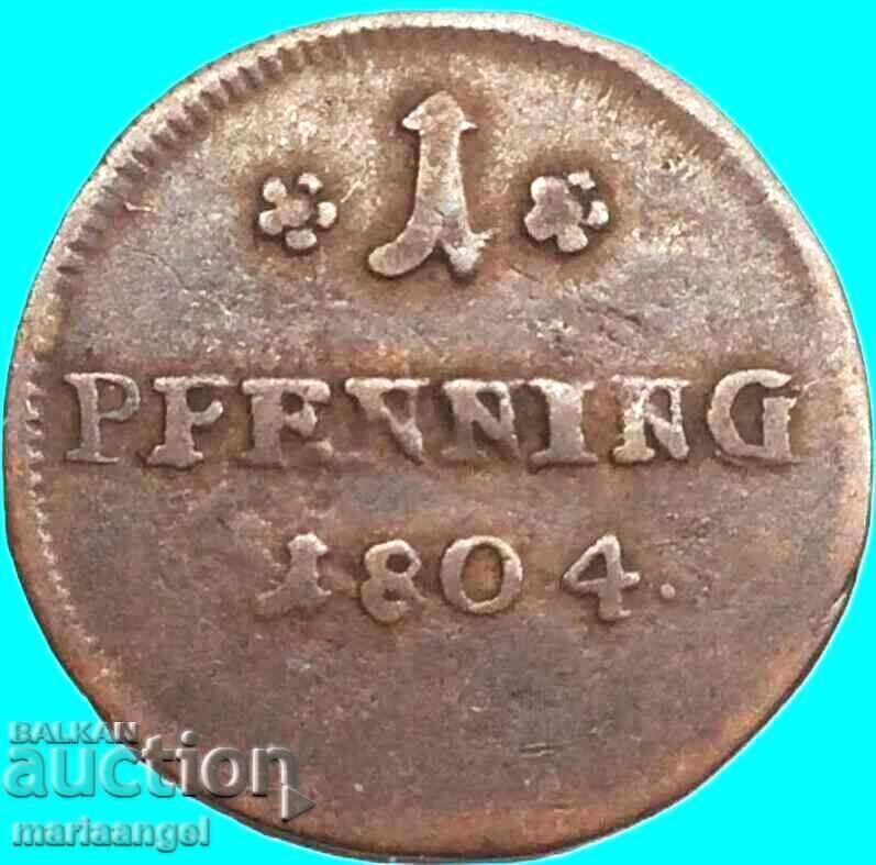 Германия 1 пфениг 1804 Левенщайн медна - рядка монета - 6 Германия 1 пфениг 1804 Левенщайн медна - рядка монета - 6