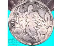 Ватикан Двойно Джулио 1755 папа Бенедикт XIV 4,95г сребро