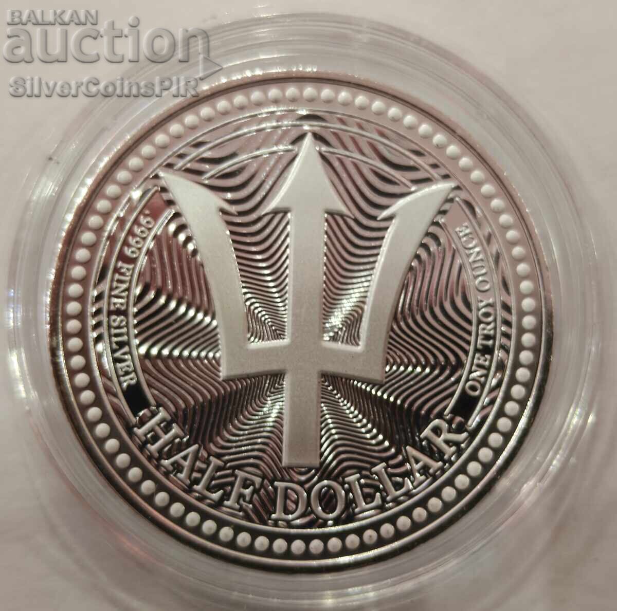 Argint 1 oz Trei dinți 2025 Barbados