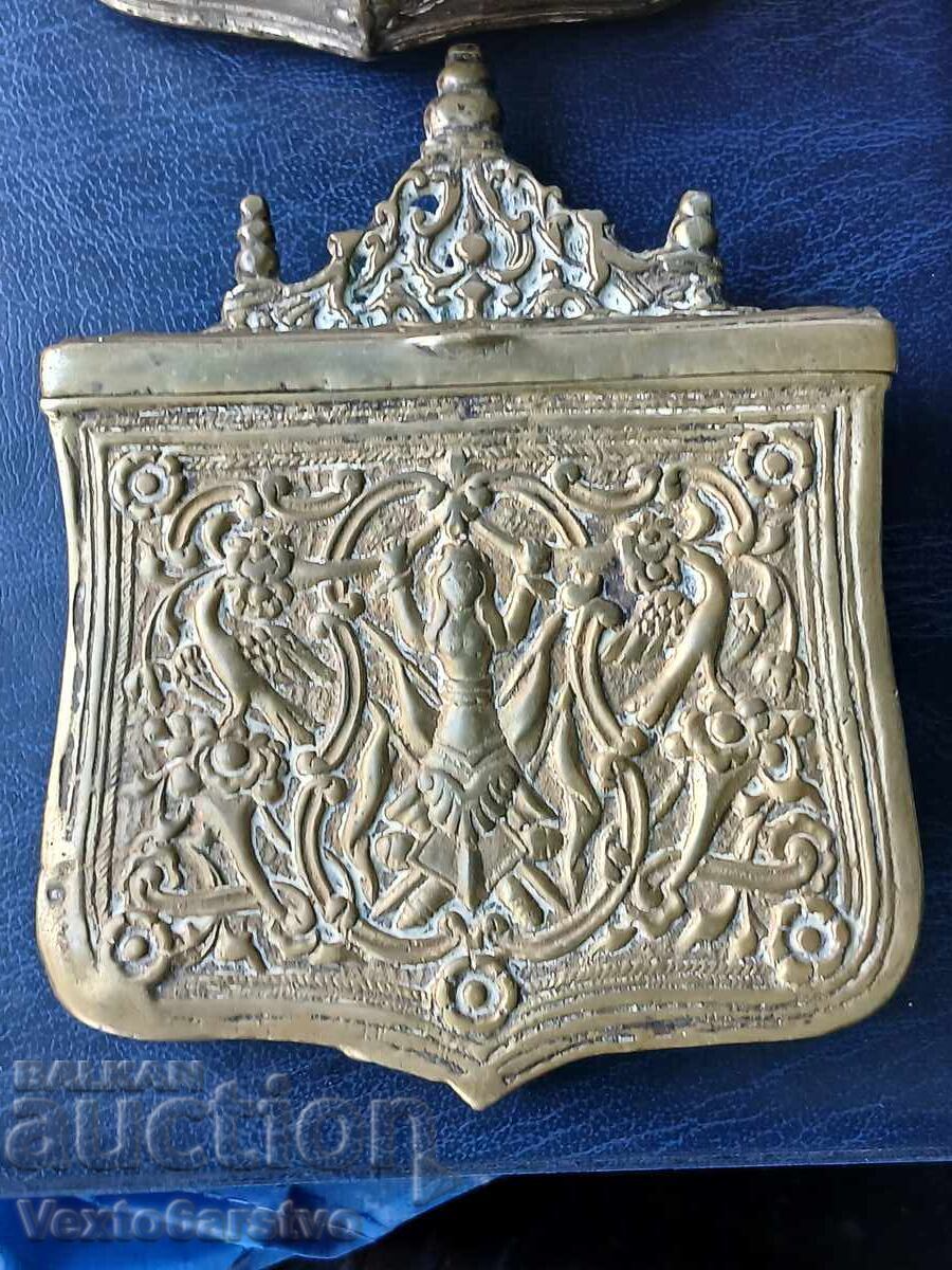 PULBERNIȚĂ, CARTUȘIERĂ, TEACĂ PENTRU CARTUȘE - 2 bucăți - BRONZ - SECOLUL XIX - STARE EXCELENTĂ - 6