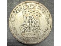 England 1 Shilling 1934 George VI  500 % Sterling Silver