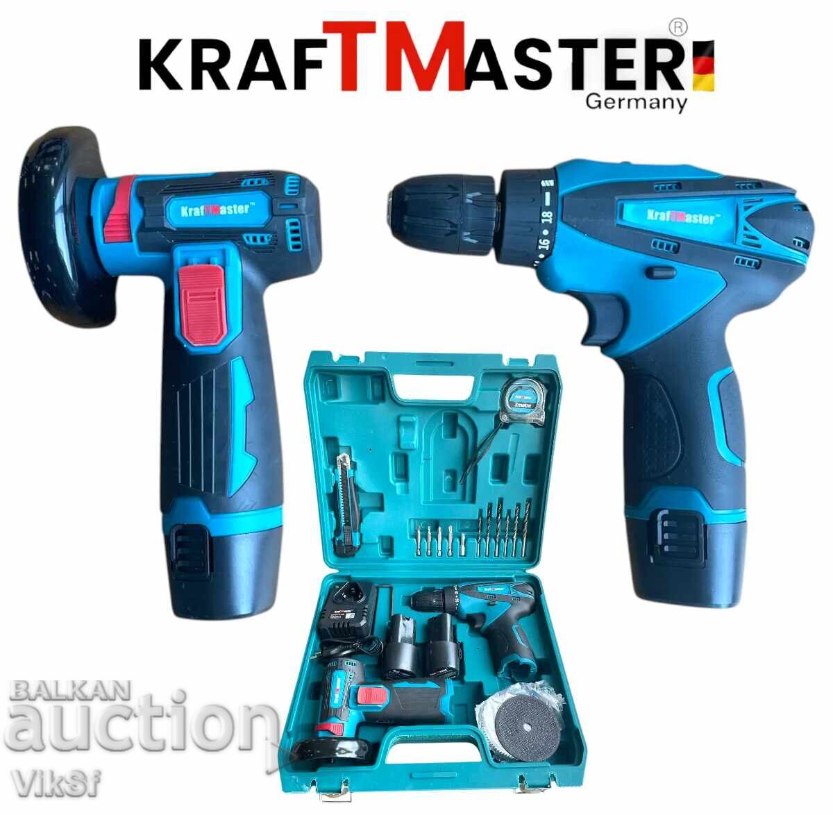 Polizor unghiular cu acumulator 76 mm și mașină de înșurubat cu două viteze KRAFT M